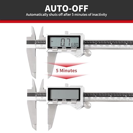 8 Inch/ 200mm IP54 Grade Stainless Steel Digital Caliper & Stainless Steel Rule, Inch/Millimeter/Fraction Conversion, Large LCD Screen