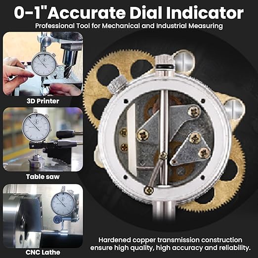 Dial Indicator with Magnetic Base 0-1.0" Precision Gauge, 0.001" Accuracy, Magnetic Dial Indicator Kit with Fine Adjustment for Machining, Maintenance, Inspection, DIY, Auto Repair (Blue, SAE 0-1")