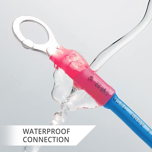 Wirefy 150 PCS Heat Shrink Ring Terminals #8 - a Resistant Ring Connectors - Eyelet Wire Connectors - Red 22-16 AWG