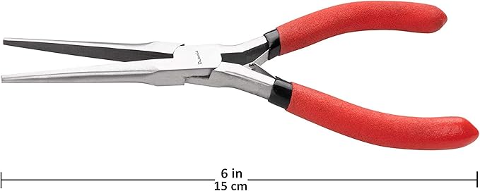 Needle Nose Pliers 6 Inch - Precision Pliers with Extra Long Tapering and Non-Serrated Jaws for Jewelry Making, Bending Wire and Small Object Gripping - Pack 1