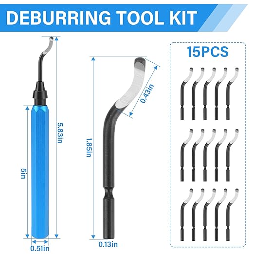 Deburring Tool Set with 15 High Speed Steel Swivel Blades, Deburring Tool Ideal for Metal, Resin, Copper, Plastic, PVC Pipes, 3D Printing Burr Removal Reamer Tool