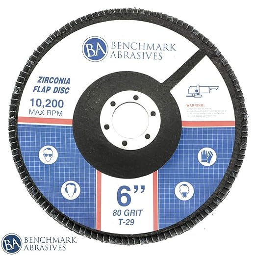 Benchmark Abrasives 6" x 7/8" Premium High Density Jumbo Zirconia Type 29 Flap Discs for Angle Grinder, 6 Inch Sanding Discs, Finishing, Deburring, Rust Removal - (10 Pack) 80 Grit