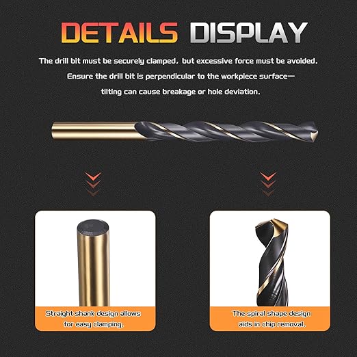 Drill Bit, 9.5mm Cutting Diameter, 4341 HSS Gold and Black 118° Cutting Angle Number Jobber Bits - (Applications: for Drilling Soft Metal Plastic Wood), 6-Pieces