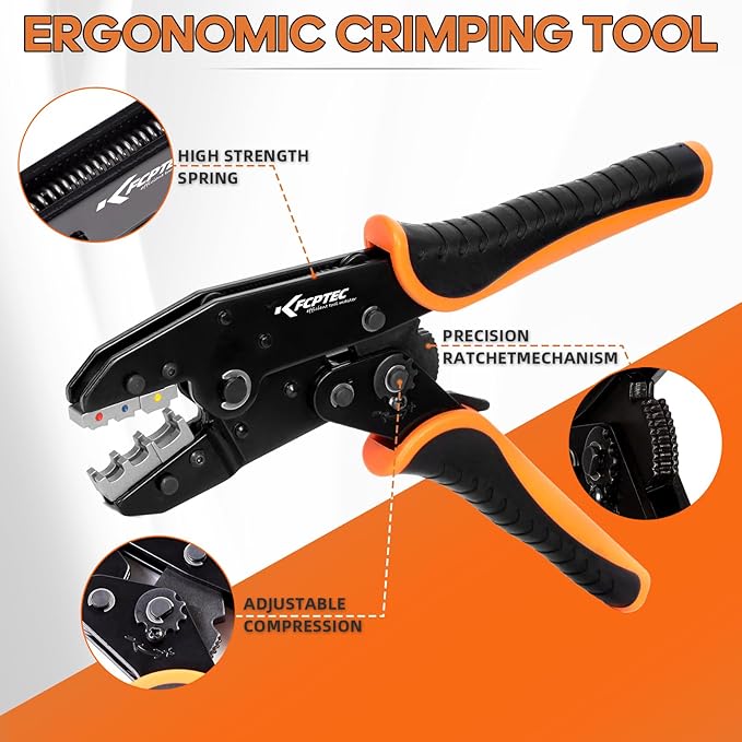 KF CPTEC Crimping Tool Set 9 PCS - Ratcheting Wire Crimper - Quick Exchange Jaw for Heat Shrink, Open Barrel, Insulated Electrical Connectors,Insulated and Non-Insulated Ferrules, solar connector