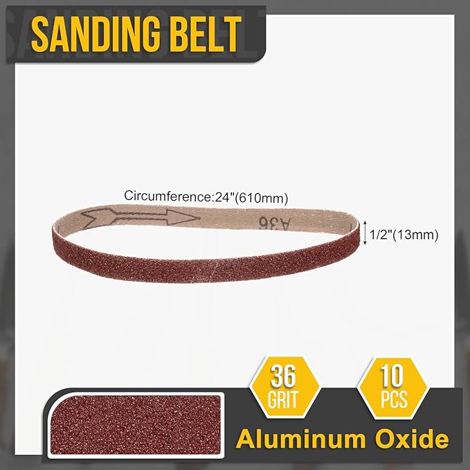 1/2 x 24 Inch Sanding Belt, 10 Pcs 36 Grit Aluminum Oxide Knife Sharpener Belts Work Sharpening for Belt Sander Knife Carving Tool Metal Working