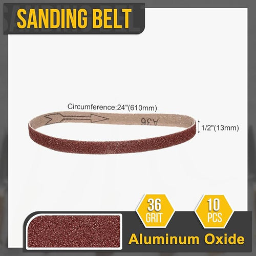 1/2 x 24 Inch Sanding Belt, 10 Pcs 36 Grit Aluminum Oxide Knife Sharpener Belts Work Sharpening for Belt Sander Knife Carving Tool Metal Working