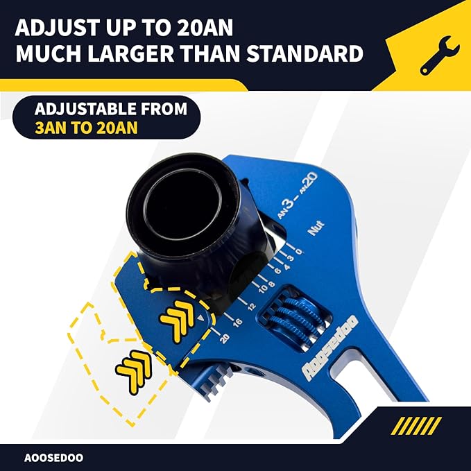 3AN-20AN AN Fitting Wrench AN Fitting Tool for AN Hose Fitting Assembly Adjustable Lightweight Aluminum Blue With 6AN-AN8 Double-ended AN Wrench Blue
