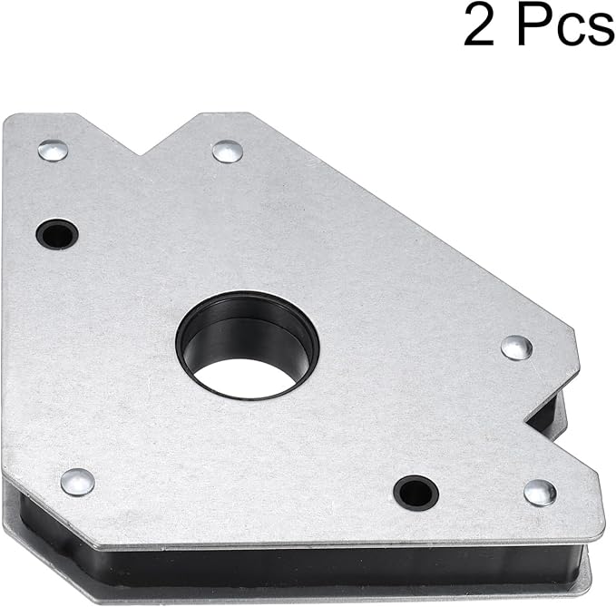 HARFINGTON 2pcs Welding Magnets 154.32 lbs Magnetic Welding Clamp Holder Galvanized Iron Arrow-Shaped Tool 45, 90, 135 Degree with Center Hole for Fixed Angles, Silver Tone