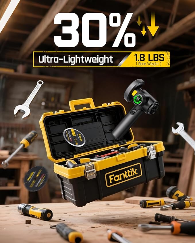 Fanttik M10 ACE Cordless Angle Grinder Brushless, 3 Inch Compact Cut Off Tool with LED Display, 3 Variable Modes, Double Security, Type-C Fast Charging, 10000RPM Mini Cutter with 4 Blades