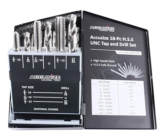 Accusize Industrial Tools U.N.C. 18 Pc H.S.S. Tap and Drill Set, 5 Sets, 0001-0040x5