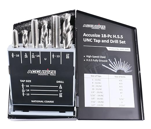 Accusize Industrial Tools U.N.C. 18 Pc H.S.S. Tap and Drill Set, 0001-0040