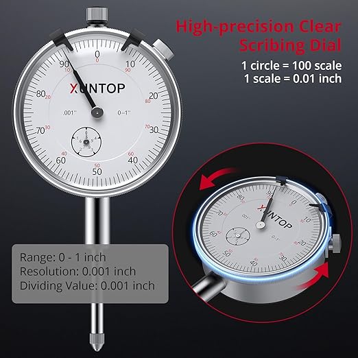 Dial Indicator 1inch/0.001inch with 132lbs/60kg Magnetic Base,Imperial Dial Test Gauge Set for Lathe,3D Printer,CNC,Car,Laboratory