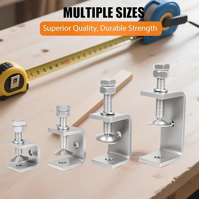 2-9/16 Inch C Clamps, 2 Pack 304 Stainless Steel C Clamps for Woodworking and Welding, Stable Wide Jaw Opening Tiger Clamp for Construction Household Mount(65mm)