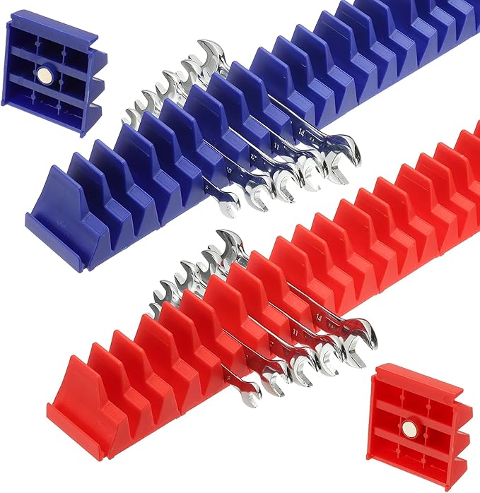 PATIKIL 46pcs Magnetic Wrench Organizer for Tool Box, Magnetic Modular Wrench Organizer Holder Toolbox Universally for 46 Tools Drawer Chest Ratcheting Offset Wrenches, Red Blue