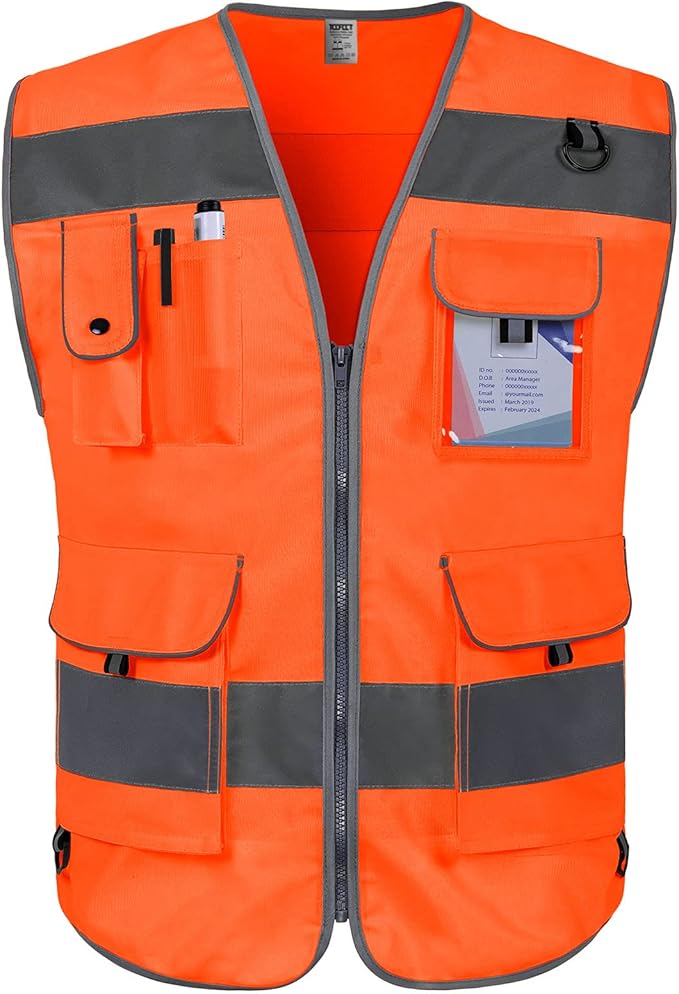 TCCFCCT Reflective Safety Vest 9 Pockets High Visibility Vest for Men Women, Hi Vis Construction Work Vest with Reinforced Sewing, Durable to Use, Meets ANSI/ISEA Standards, (Orange, 5X-Large)