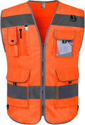 TCCFCCT Safety Vest for Men Women 9 Pockets High Visibility Reflective Vest for Safety, Work Vest with Reflective Strips, Meets ANSI/ISEA Standards, (Orange, X-Large)