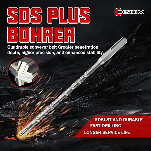CSOOM SDS Plus Rotary Hammer Drill Bit 5/16"x8.27", Professional Concrete Drill Bit for Concrete, Brick, Stone and Cement Walls