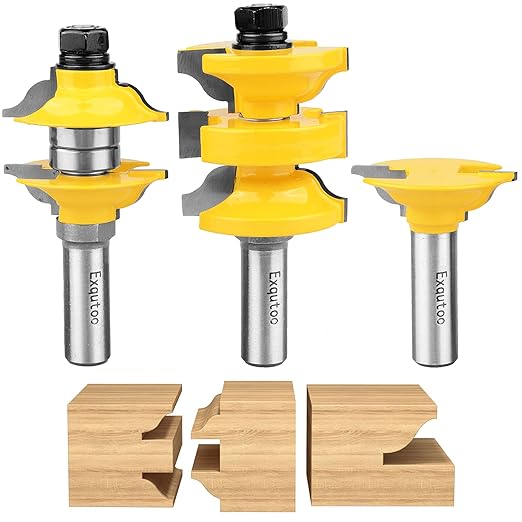 1/2 Inch Shank 3 Piece Router Extension Tenon Drill Bit Set for Entry Door Rails and Door Frame Wood Milling Cutter Door