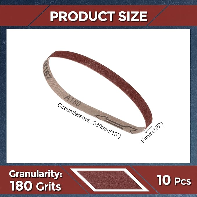 10 Pcs Sanding Belts 3/8 x 13 Inch 180 Grit Aluminum Oxide Abrasive Sandpaper for Belt Sander Metal Grinding Wood Working Weld Rust Removal