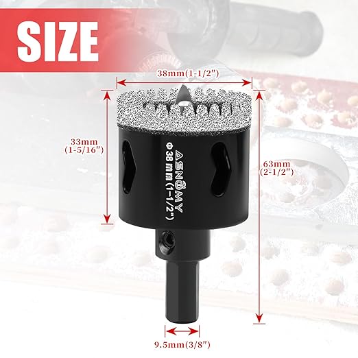 2Pcs 1-1/2 Inch Diamond Hole Saw with Pilot Drill Bit, 1-1/2" Serrated Brazing Tile Hole Saw Diamond Core Drill Bits with Guiding Bit for Ceramic Porcelain Tile Glass Stone Granite Marble