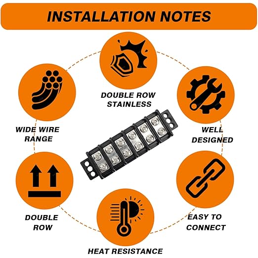 Terminal Blocks Double Row Stainless Steel 10-22 AWG Copper 600V/30A Rated 2-14 Poles Neat Circuit Solution 1 Pack TBD (6 Poles)