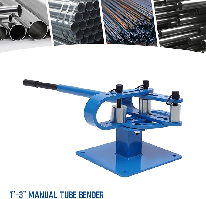 Manual Metal Bender, Manual Tube Bender Pipe Bending Tools with 7 Bending Dies 1'' - 3'' Radius Round Square Bar Metal Bender for Construction Site Auto Repair