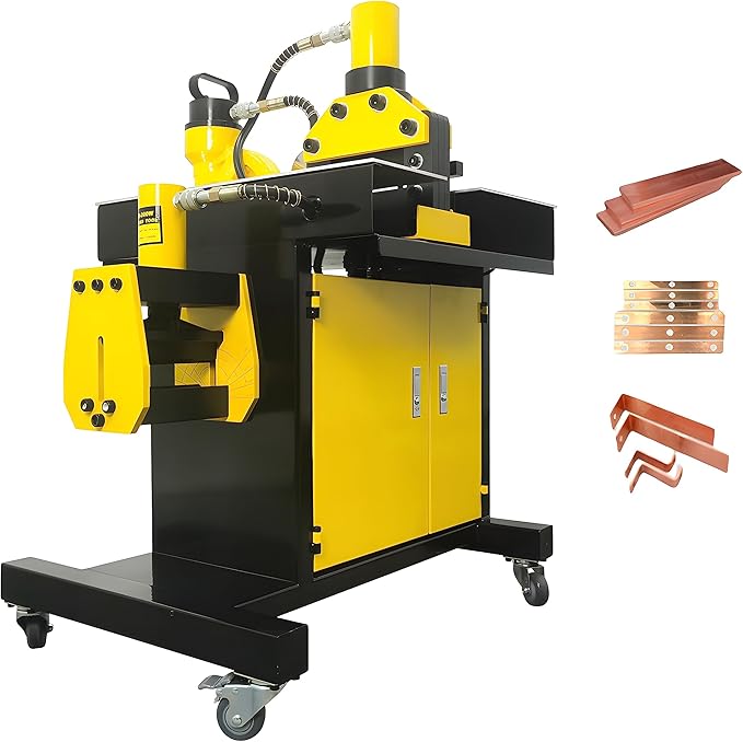 3in1 Electric Hydraulic Busbar Processor Busbar Bender 8" Cutter/Bender/Hole Puncher Cutting Punching Bending Machine for Copper, Aluminum for Iron, Copper, Aluminum 110V