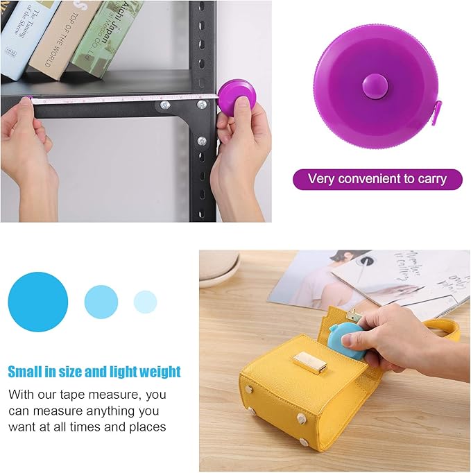 Tape Measures Retractable, Fabric Measuring Tape, 60 Inch Small Sewing Tape Measure for Craft Nursing Medical Travel(3 Pack/Black Purple Sky Blue)