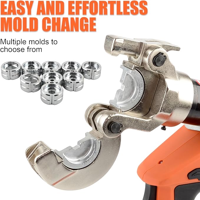 Electric Hydraulic Crimping Tool, Battery Cable Crimper Tool, 8 Ton Wire Crimpers Electrical, Crimping Rang 8AWG-600MCM(10-300m²) and Electrical Crimping Tool 12 Pairs of Dies (JGS-300S)
