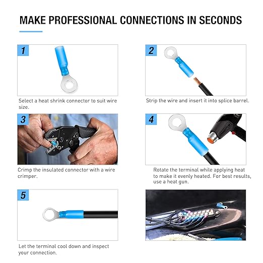 Nilight 270 PCS Heat Shrink Wire Connector Waterproof Marine Automotive Connector Assortment Rings Fork Hook Spade Butt Splices