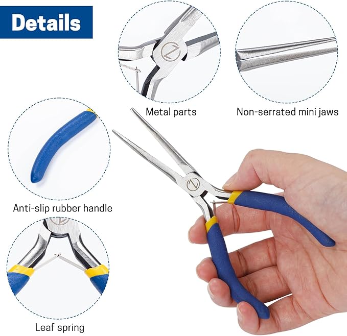 VISEMAN 6" Mini Needle Nose Pliers with Comfort Grip Handles, 2PCS Long Nose Pliers Set for Handmade Craft