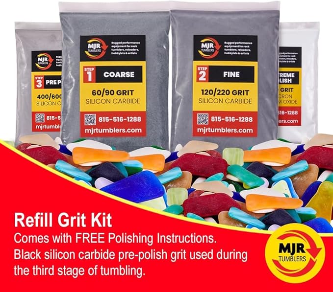 Refill Grit Kit w MJR Tumblers Premium Quality Extreme Polish 12,000 Grit Sub Micron Aluminum Oxide Polish for Unparalleled Result. For 50lb Rock Tumblers w Silicon Carbide, Disabled and Veteran Owned
