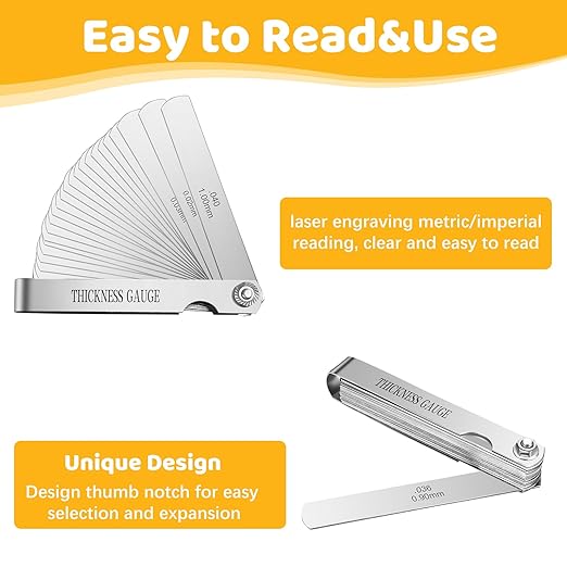 32 Blades Stainless Steel Feeler Gauge, Metric and Imperial Gap Measuring Tool Width and Thickness Feeler Gage Gauge for Spark Plug, Valve Adjustment Tool, 0.02-1.00 mm (0.0008-0.040 Inch)