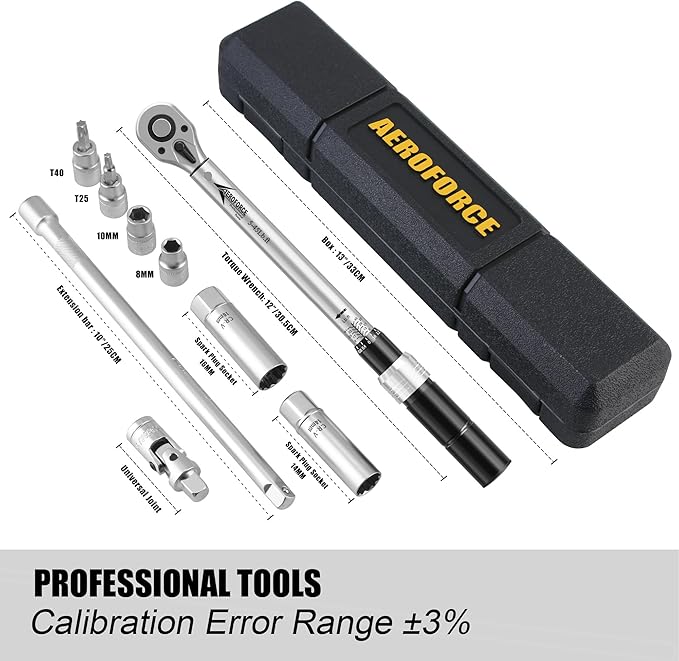 AEROFORCE 9Pcs Magnetic Spark Plug Socket set with 3/8-inch Drive Torque Wrench Set（5-45 Lb.ft/6.8-61.2 Nm）,12-Point Sockets 14mm & 16mm, a 10 Inch Extension bar and a Universal Joint