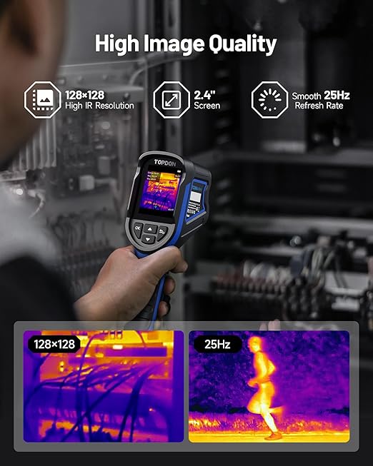 TOPDON TC004 Mini Handheld Thermal Imaging Camera, 240 x 240 TISR Resolution, -4°F to 842°F, 15-Hour Battery Life, 128 x 128 IR Resolution, 25Hz Infrared Camera, High/Low Temp Alerts, Auto Shutdown