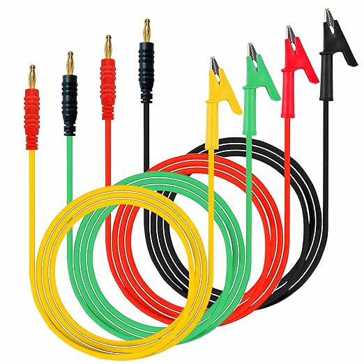 Multimeter Banana Plug to Crocodile Alligator Clip Test Probe, 4PCS 4mm Banana Plug to Alligator Clip Test Probe Lead Wire Cable，for Alligator Clip Test Probe Cable for multimeter3.28ft(X-Y 16A 4S).