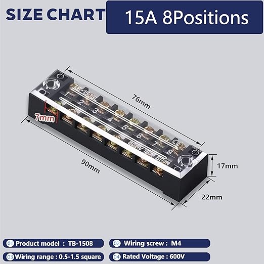 Terminal Block (2 Sets) 2Pcs 8 Positions Dual Row 600V 15A Screw Terminal Strip Blocks with Cover&2Pcs Pre-Insulated Barrier Termina Block Strip&16Pcs Insulated Fork Wire Connector