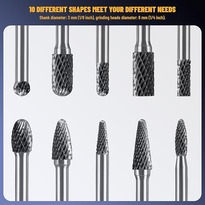 10PCS 1/4 Carbide Burr Set 1/4 Shank Die Grinder Bits Drill Bits Grinding Bits for Metal Rotary Tool Attachment Accessories Rasp Weld Wood Stone Deburring, Compatible with Milwaukee Dewalt