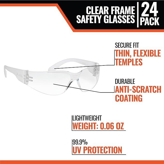 Malta Dynamics Safety Glasses – ANSI Z87+ Rated UV Eye Protection Glasses for Construction, Manufacturing, Scratch-Resistant