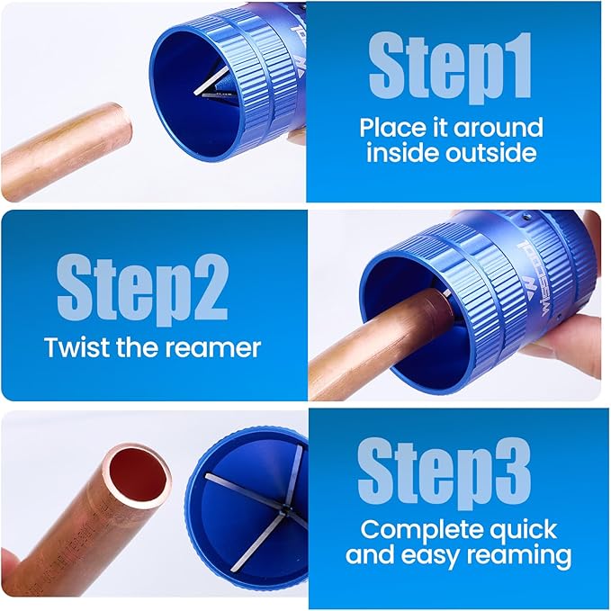 Pipe Reamer Tool, Copper PVC Tube Deburring Tool Plumping Tools Pipe Cleaner 1/4" to 1-5/8" Inner Outer Reamer Pipe Tubing Chamfer for Metal PVC PPR Copper Brass Aluminum(Blue)