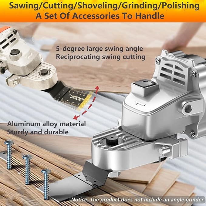 Oscillating Tool Adapter for Angle Grinder,Oscillating Multi Tool Kit with 19-piece Electric Multitool for Cutting Wood Drywall Nails Remove Grout & Sanding.