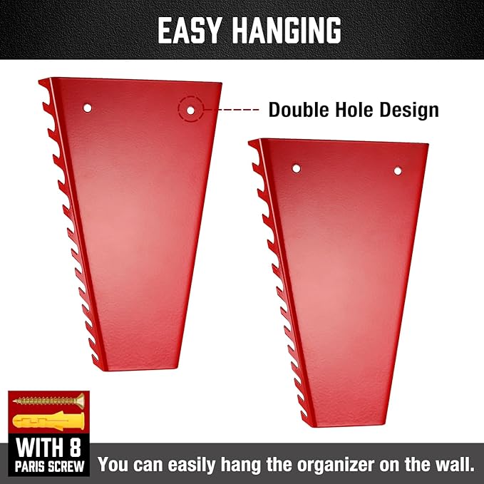 ALOANES 52-Slot Metal Wrench Organizer, Heavy Duty Wrench Organizer Tray for Tool Box, Fit SAE & Metric Wrench Storage, 4 Pack Wrench Holders(Red)