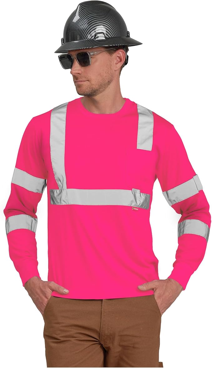 AYKRM Safety T Shirt Reflective High Visibility hi vis Long Sleeve T Shirt (XS-6XL)