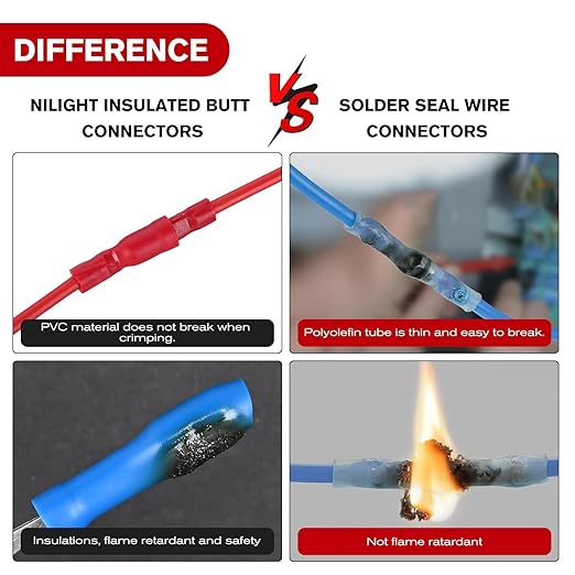 Nilight 200PCS Bullet Terminals Wire Connectors AWG 22-14 Female & Male Butt Insulated Waterproof Electrical Connector Kit for Automotive Marine Electrical Wiring