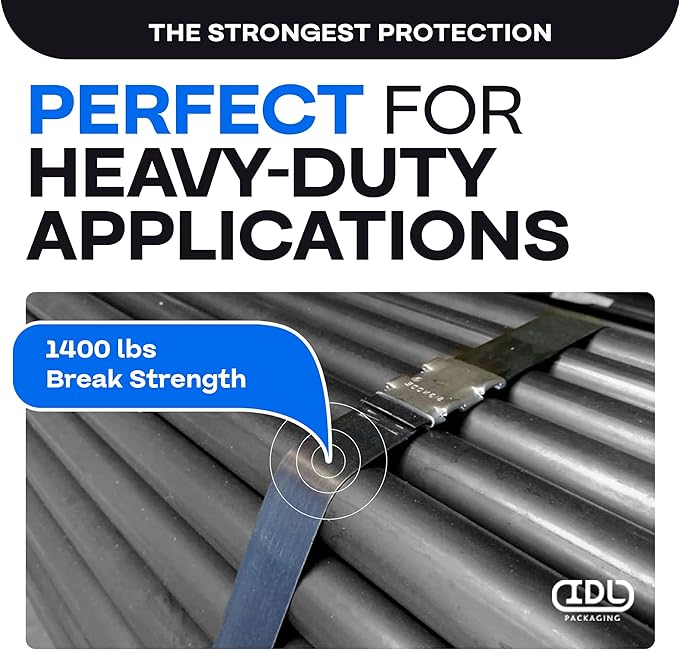 IDL Packaging 5/8" x .020" x 200' Steel Strapping Coil (1400 Lbs Break Strength) in Self-Dispensed Сardboard Box - Portable Strong Banding with Superior Cut-Resistance - Heavy Pallet Strapping