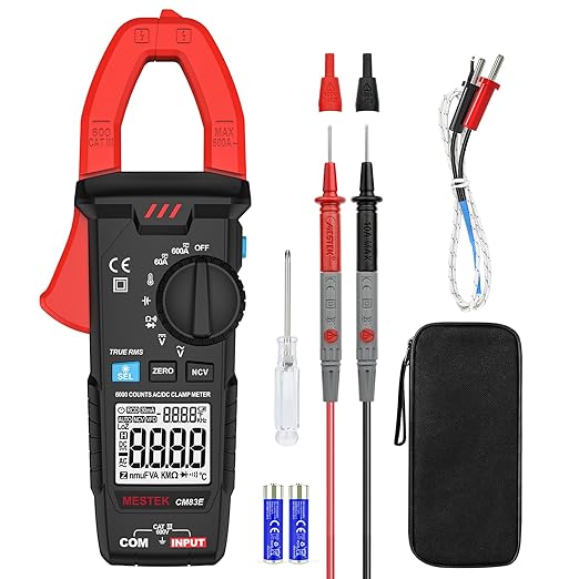 MESTEK Digital Clamp Meter Multimeter, TRMS 6000 Counts Auto-ranging Amp Voltage Tester, Measures AC/DC Current, Voltage, Temperature, Capacitance, Resistance, Continuity, Diode & NCV