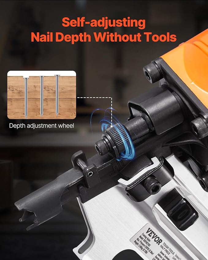 VEVOR Framing Nailer, 2" to 3-1/2" 21 Degree Full Round Head Pneumatic Framing Nailer with Dual Trigger Modes & Tool-Less Depth Adjustment, 80-120PSI Pro Air Nail Gun for Framing Flooring Decking