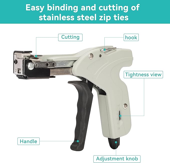 Metal Zip Ties Cutter Stainless Steel Cable Tie Gun can adjust tightness One hand type for Self-Locking Stainless Steel Cable Ties Heavy Duty Tensioning Cutting Tool