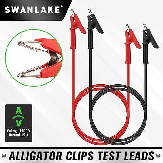 SWANLAKE 2-Piece Dual-Ended Alligator Clip Test Leads, 1000V 15A 3.5ft/1M Electrical Alligator Clips, Flexible Copper Cable Crocodile Clip, Electrical Wires with Gator Clips