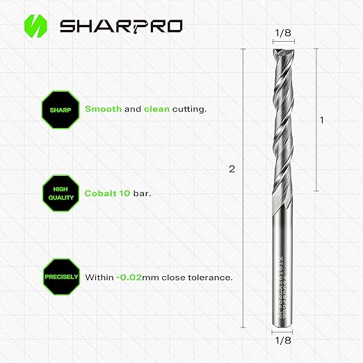 Spiral Upcut Router Bit 1/8 Inch Shank 1/8 Inch Cutting Dia. 1'' CL. Extra Long 2'' OVL. Carbide Upcut CNC Router Bit, Ideal for Wood Engraving and Plunging Applications (5PCS)